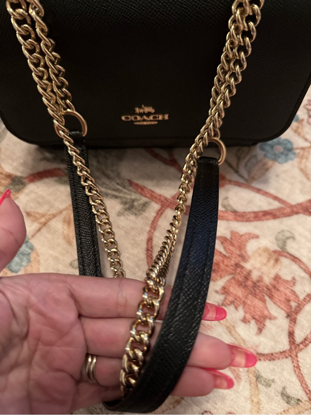 Coach Black Leather and Signature Canvas Chain Crossbody with Gold Hardware - Picture 2 of 16